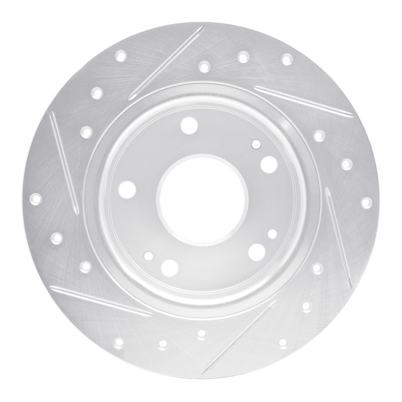 Honda Civic Brake Rotor (1) - Rear Right - R1 Concepts - Drilled & Slotted - Silver - `16-`25